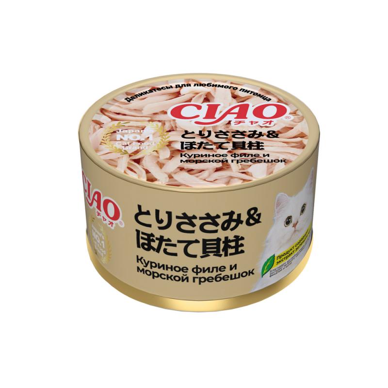 INABA влажный корм для кошек CIAO can Куриное филе и морской гребешок ...