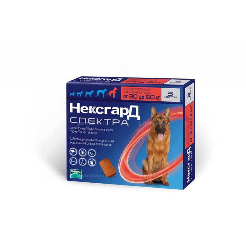 Нексгард Спектра XL для собак 30-60 кг, уп. 3 таб. купить в зоомагазине ...