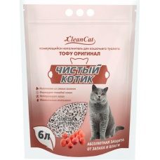 Наполнитель для кошачьего туалета Чистый котик комкующийся ТОФУ ОРИГИНАЛ 6 л (2,9 кг)