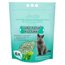 Наполнитель для кошачьего туалета Чистый котик комкующийся ТОФУ Зелёный чай 6 л (2,9 кг)