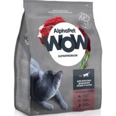 AlphaPet WOW сухой корм для взр. домашних кошек с Говядиной и печенью