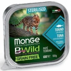 Monge Cat BWild GRAIN FREE беззерновые консервы из тунца с овощами для стерилизованных кошек 100г